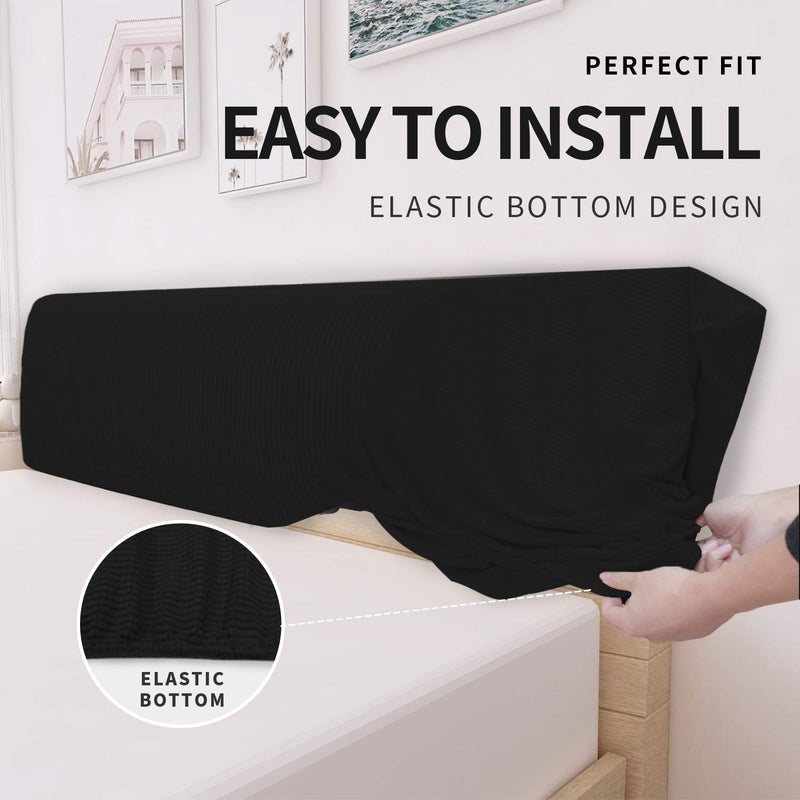Easy-Going Stretch Bed Headboard Cover,Small Square Jacquard Headboard Slipcover, Dustproof Bed Head Cover for Bedroom (Queen,Black) - Image 4